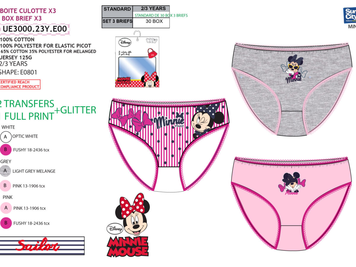 3 Disney Minnie girls 100% cotton briefs 4–5 years - Ryfi Online Store
