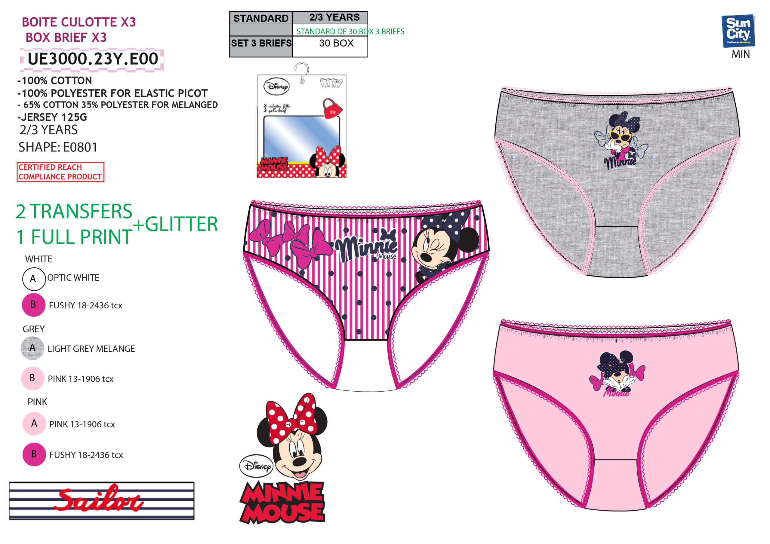 Disney Minnie Mouse Underwear 100% Cotton Panties, 3 Pack (Toddler Girls)