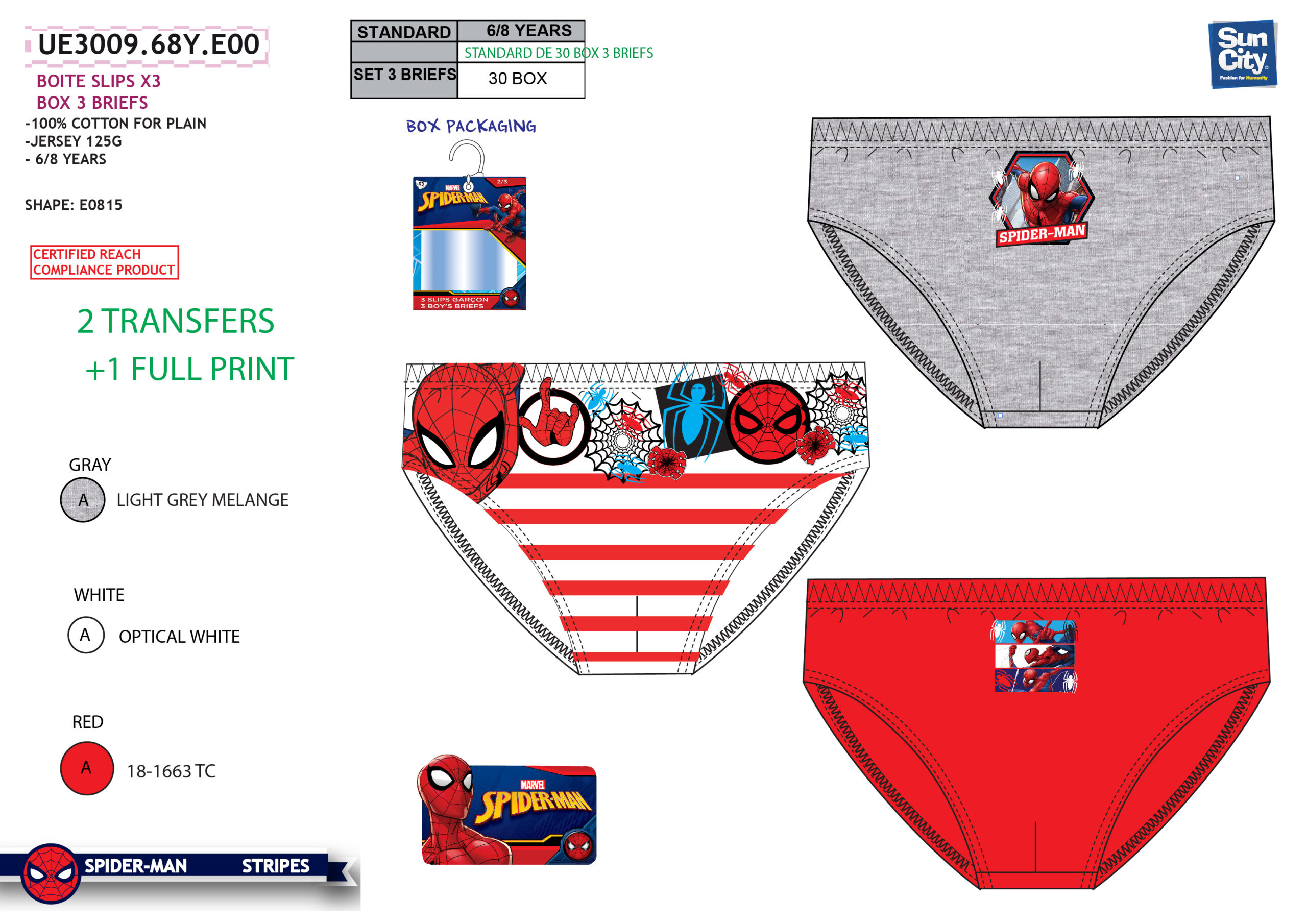 Set 3 Marvel Spiderman 100% cotton briefs for boys 6–8 years UE