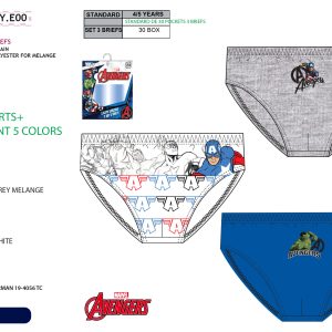 Set de 3 calzoncillos de 100% algodón Marvel Avengers para niños de 4 a 5 años UE3028