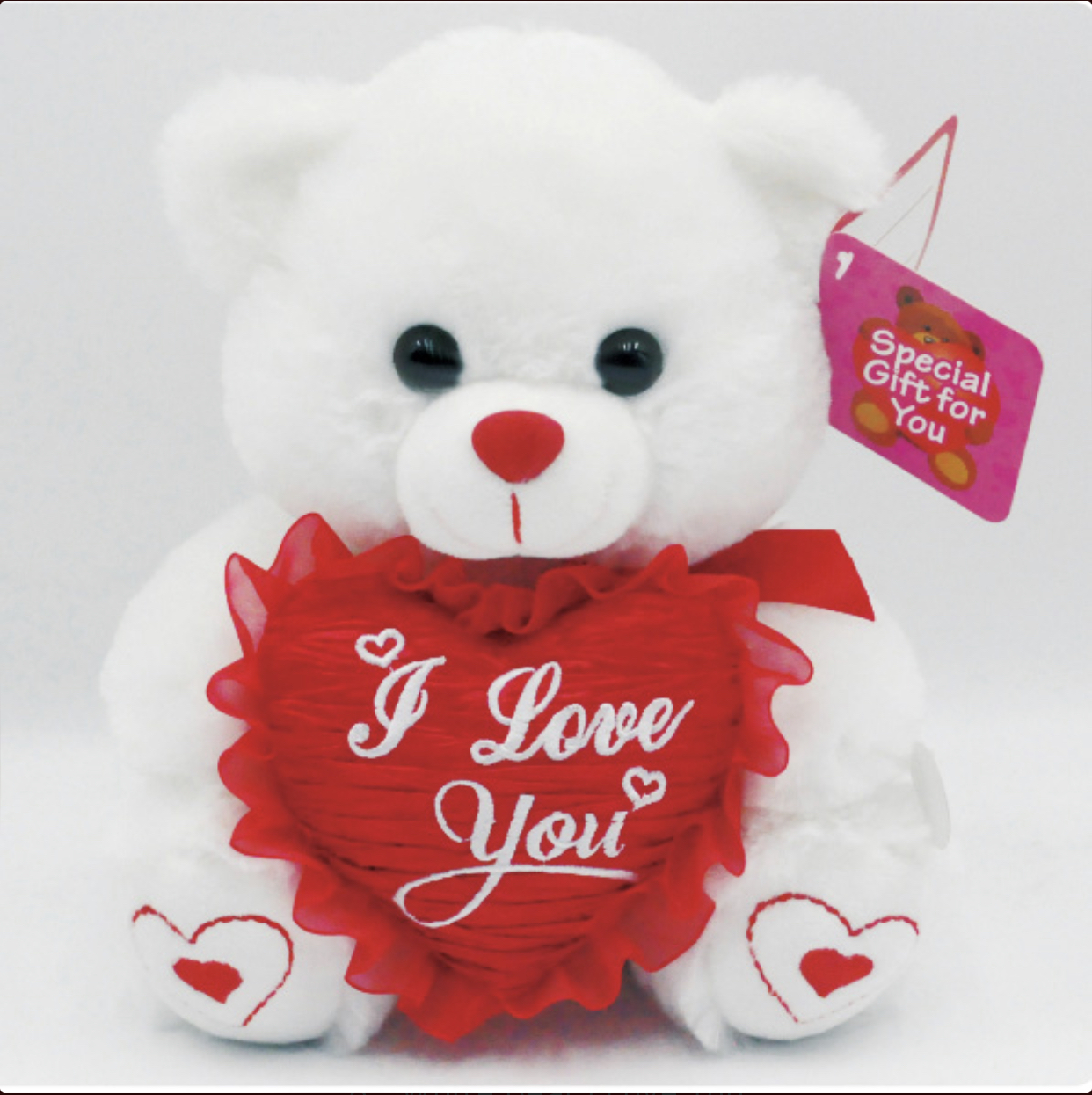 White Plush Bear I Love You 8″