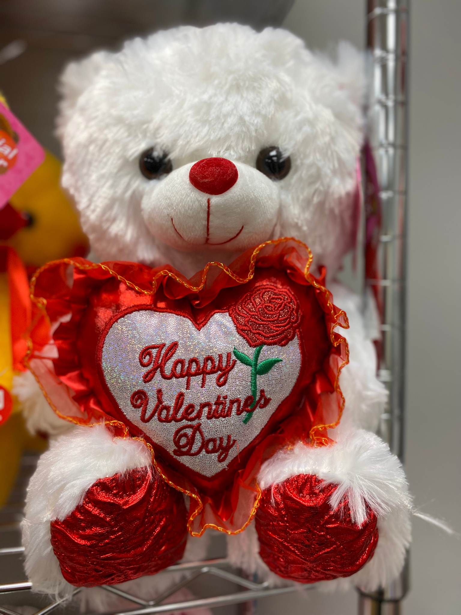 Valentine - Ourson en peluche blanc avec coeur 22 cm et carte de la Saint- Valentin